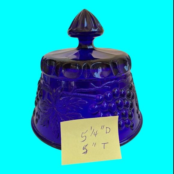 Vtg Mosser Glass Cobalt Blue Grape & Leaf Pattern Butter Dish Cover Only No Base - Picture 7 of 11